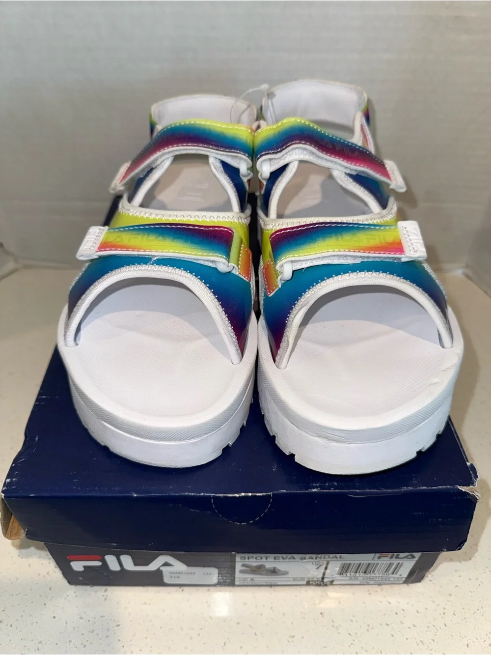 Fila Kids Rainbow Strappy Platform Sandals - White & Multicolor
